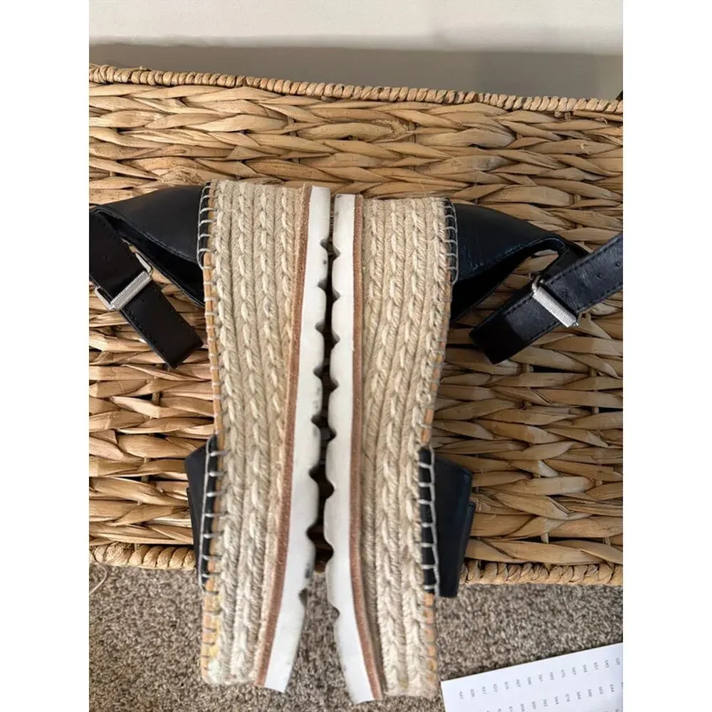 Dolce Vida black leather espadrille platform 7 494